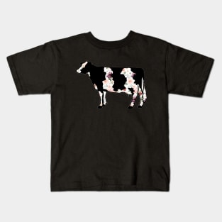 Watercolor Floral Dairy Cow Silhouette  - NOT FOR RESALE WITHOUT PERMISSION Kids T-Shirt